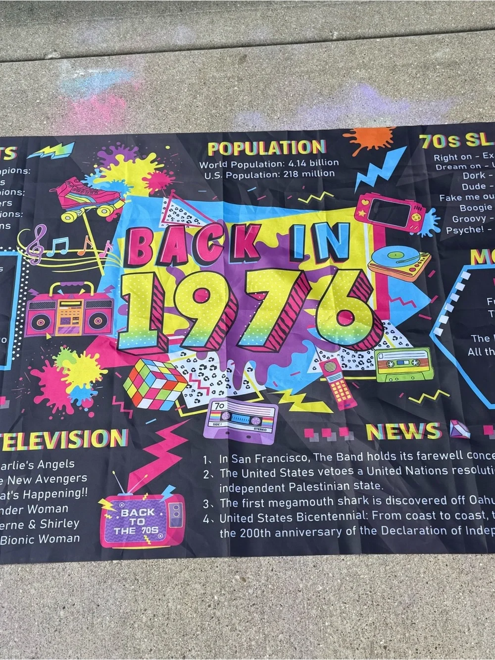 Graffiti 'Happy Birthday' 1976 decorations.